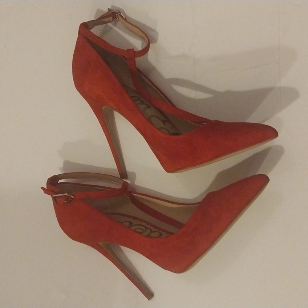 Sam Edelman ankle strap t-strap pointed toe stilettosuede leather women shoes 9M - Picture 3 of 9